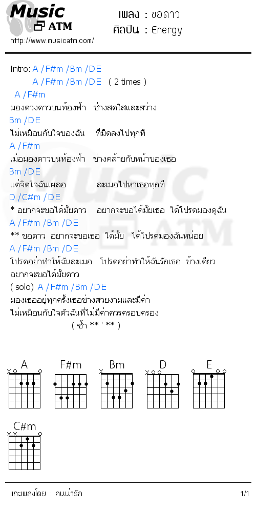 คอร์ดเพลง ขอดาว