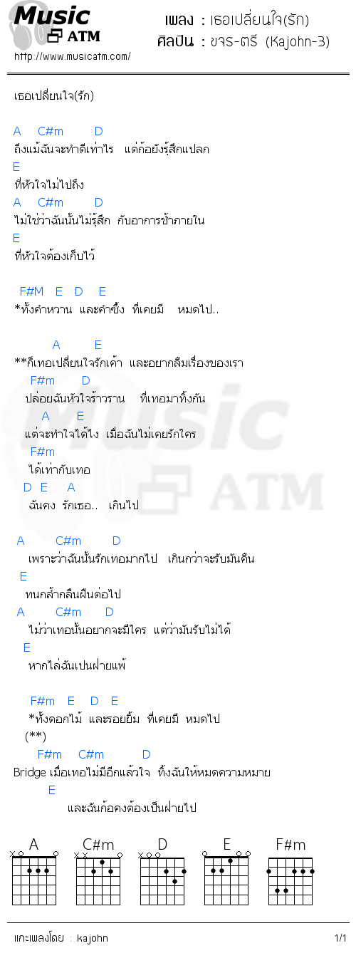 คอร์ดเพลง เธอเปลี่ยนใจ(รัก)