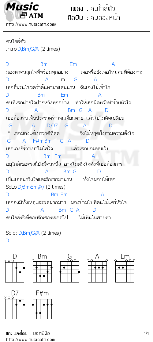 คอร์ดเพลง คนใกล้ตัว