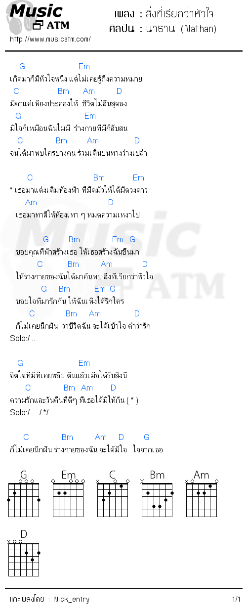 คอร์ดเพลง สิ่งที่เรียกว่าหัวใจ