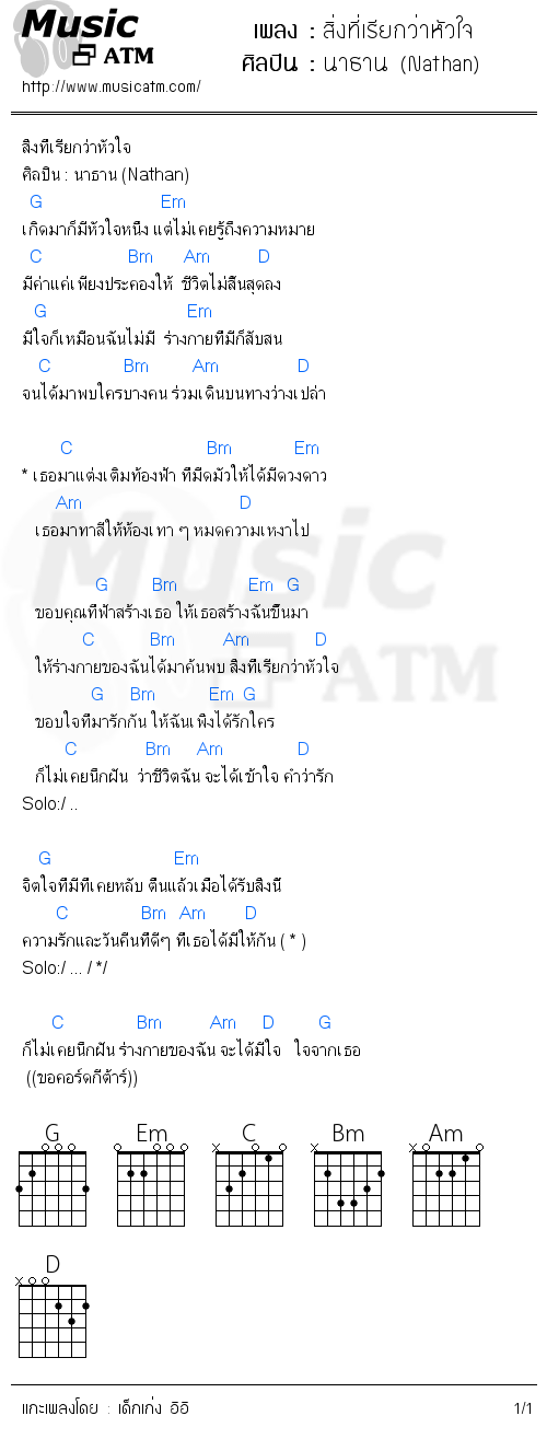 คอร์ดเพลง สิ่งที่เรียกว่าหัวใจ