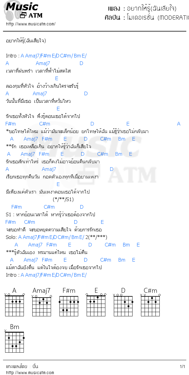 คอร์ดเพลง อยากให้รู้(ฉันเสียใจ)