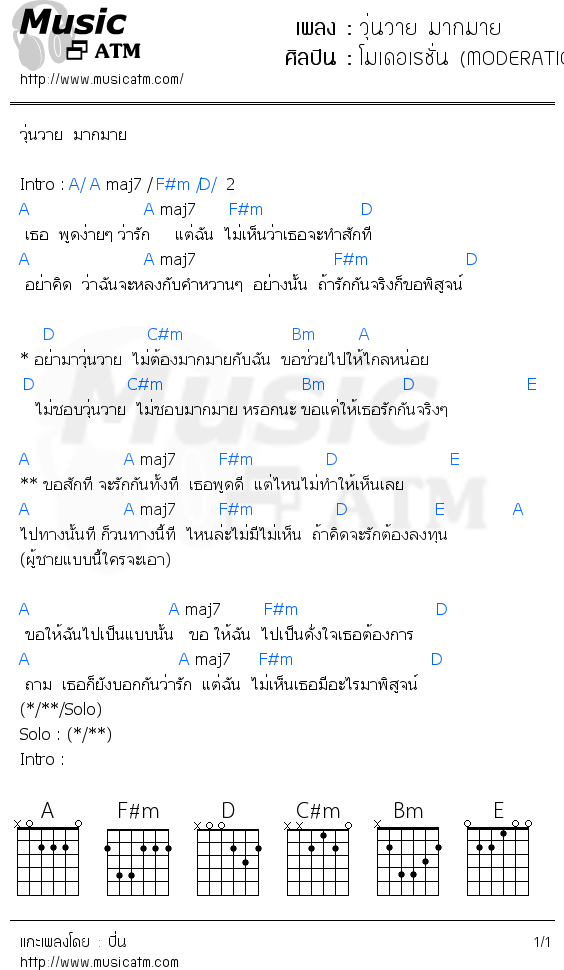 คอร์ดเพลง วุ่นวาย มากมาย