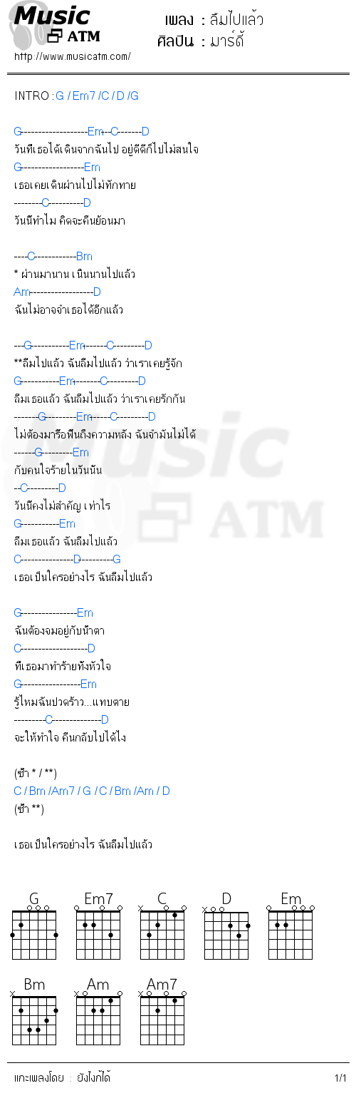 คอร์ดเพลง ลืมไปแล้ว