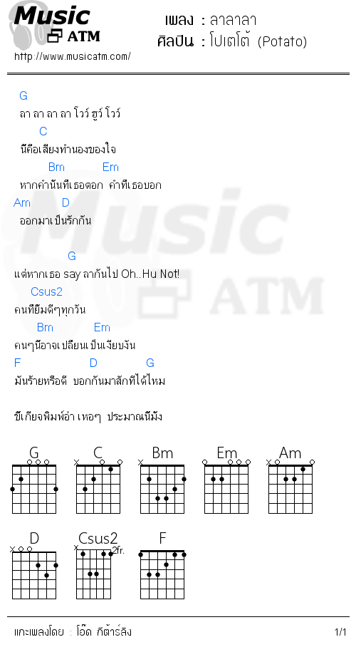 คอร์ดเพลง ลาลาลา