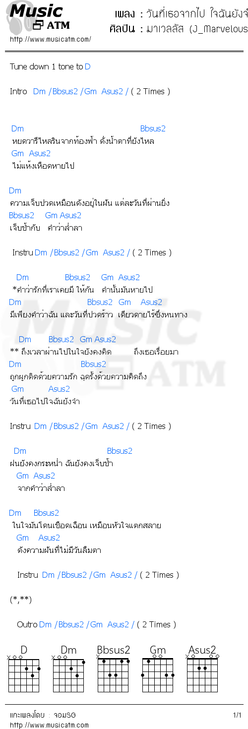 คอร์ดเพลง วันที่เธอจากไป ใจฉันยังจำ