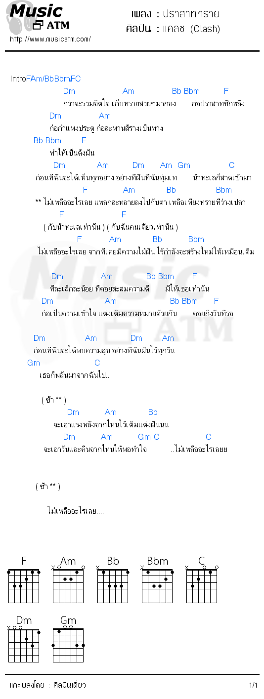 คอร์ดเพลง ปราสาททราย