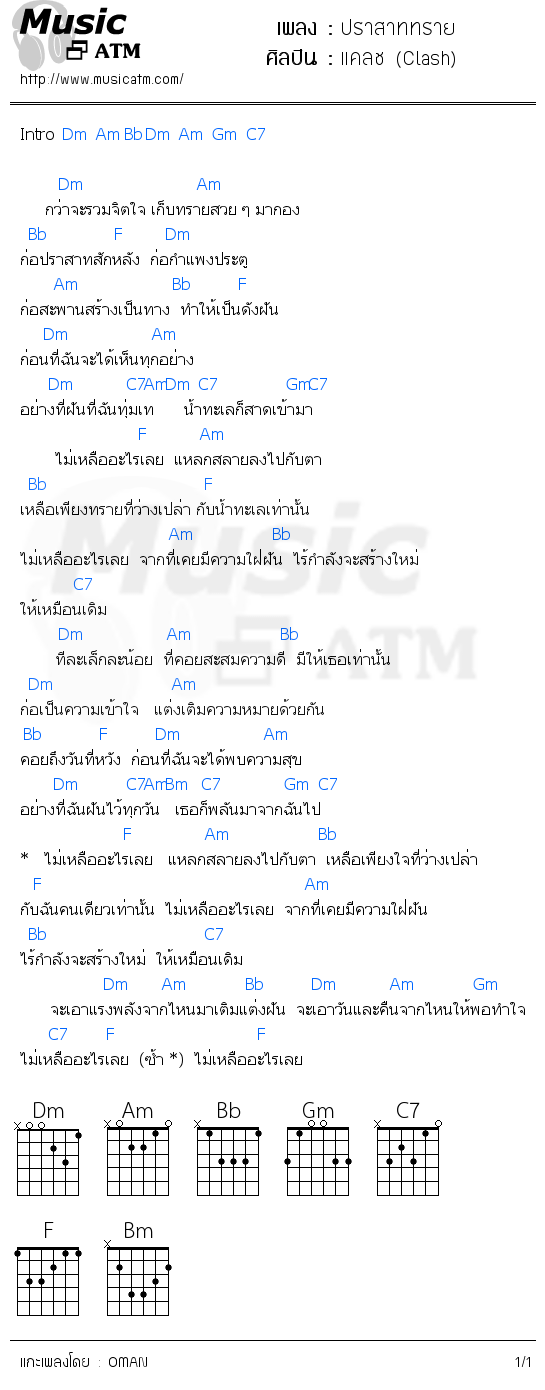 คอร์ดเพลง ปราสาททราย