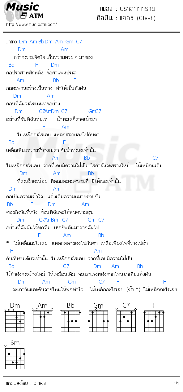 คอร์ดเพลง ปราสาททราย