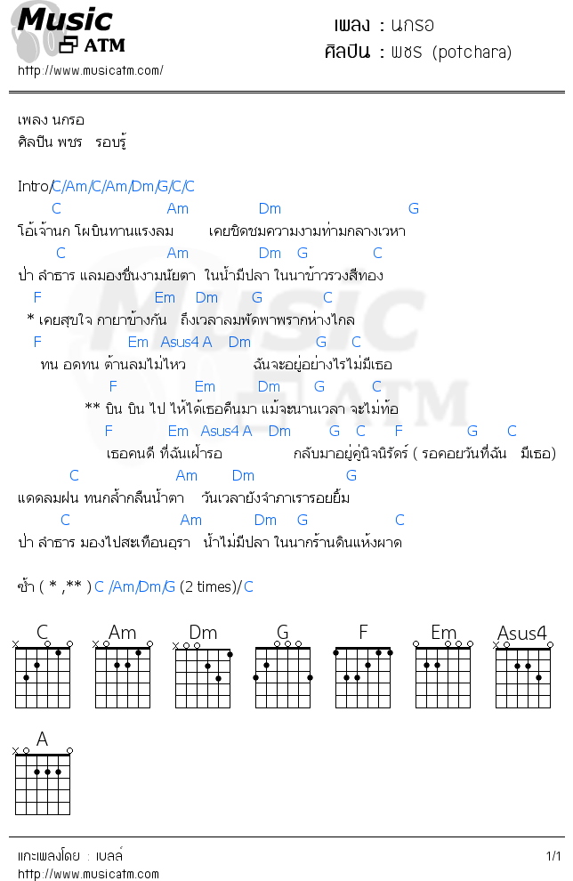 คอร์ดเพลง นกรอ