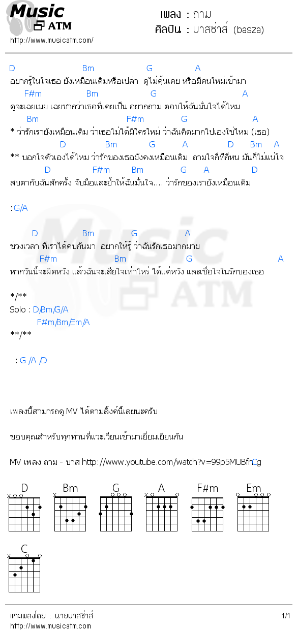 คอร์ดเพลง ถาม