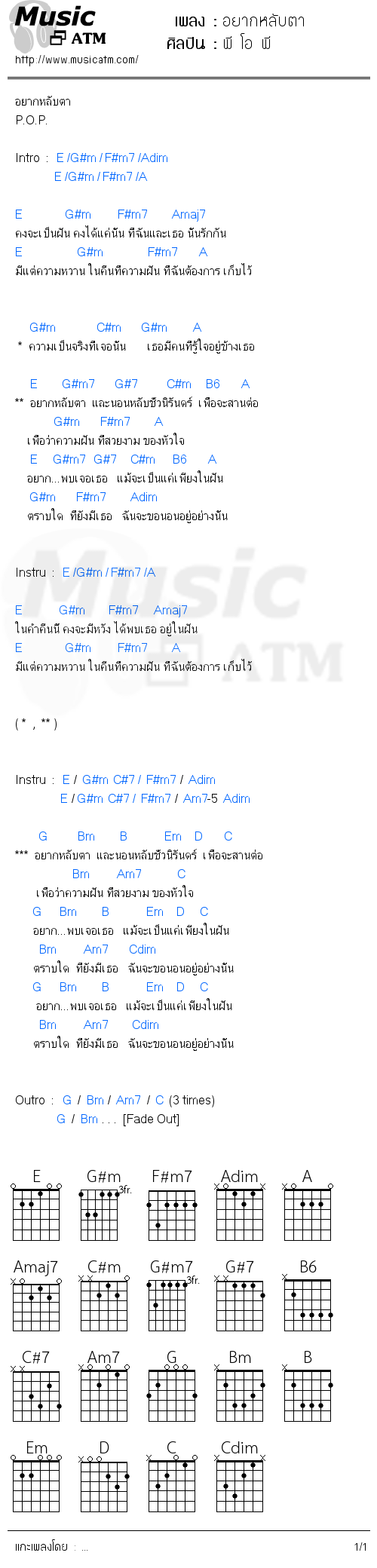 คอร์ดเพลง อยากหลับตา