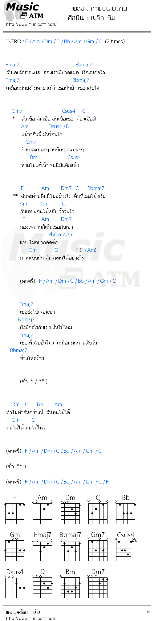 คอร์ดเพลง ภาพบนเพดาน