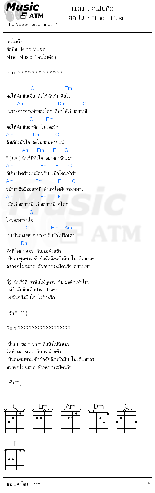 คอร์ดเพลง คนไม่คือ