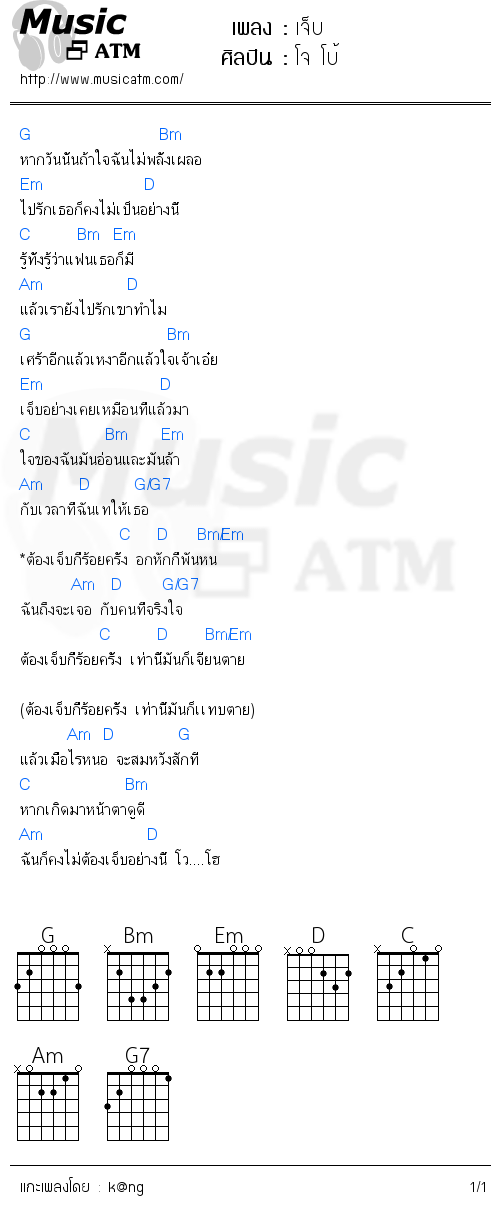 คอร์ดเพลง เจ็บ