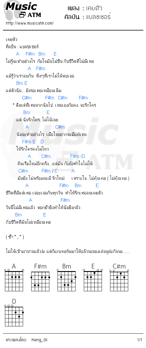 คอร์ดเพลง เคยตัว