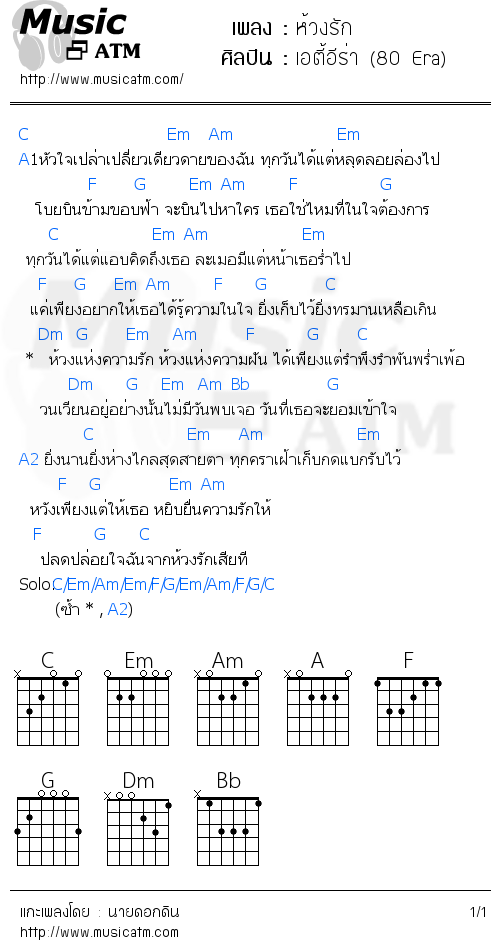 คอร์ดเพลง ห้วงรัก