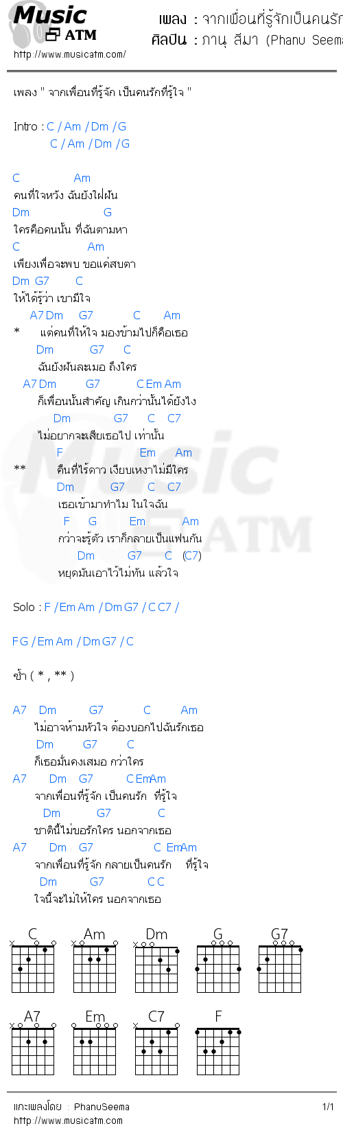 คอร์ดเพลง จากเพื่อนที่รู้จักเป็นคนรักที่รู้ใจ