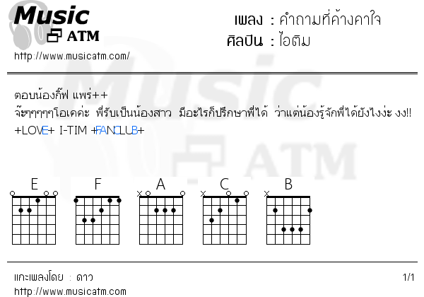 คอร์ดเพลง คำถามที่ค้างคาใจ