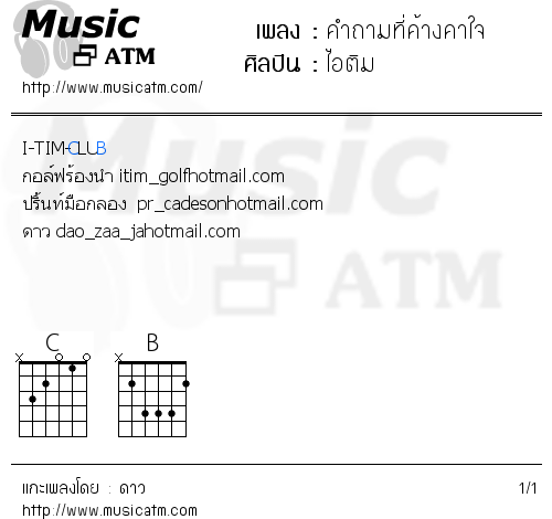 คอร์ดเพลง คำถามที่ค้างคาใจ