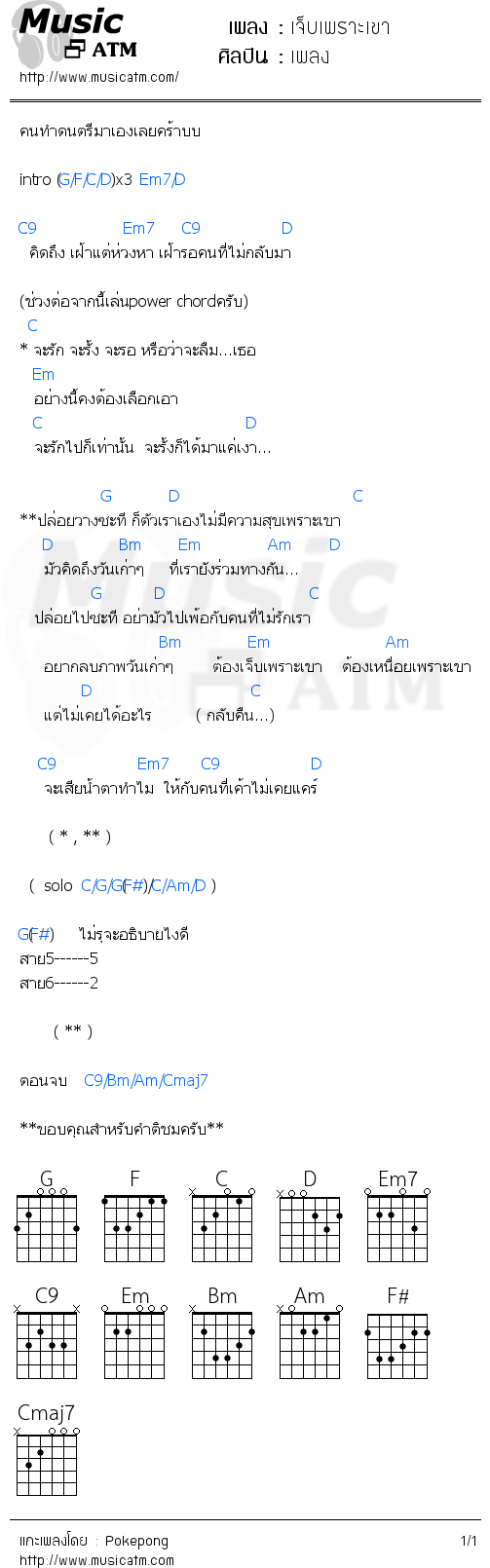 คอร์ดเพลง เจ็บเพราะเขา