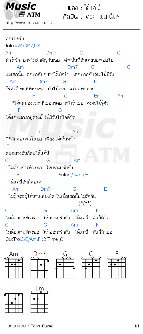 คอร์ดเพลง ได้เเค่นี้