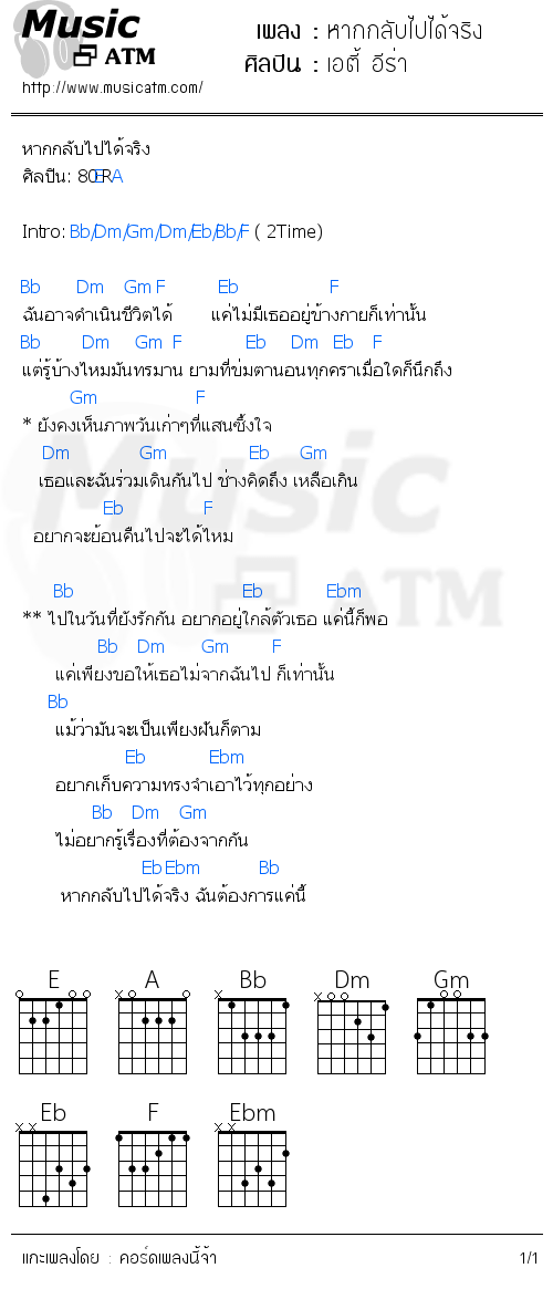 คอร์ดเพลง หากกลับไปได้จริง