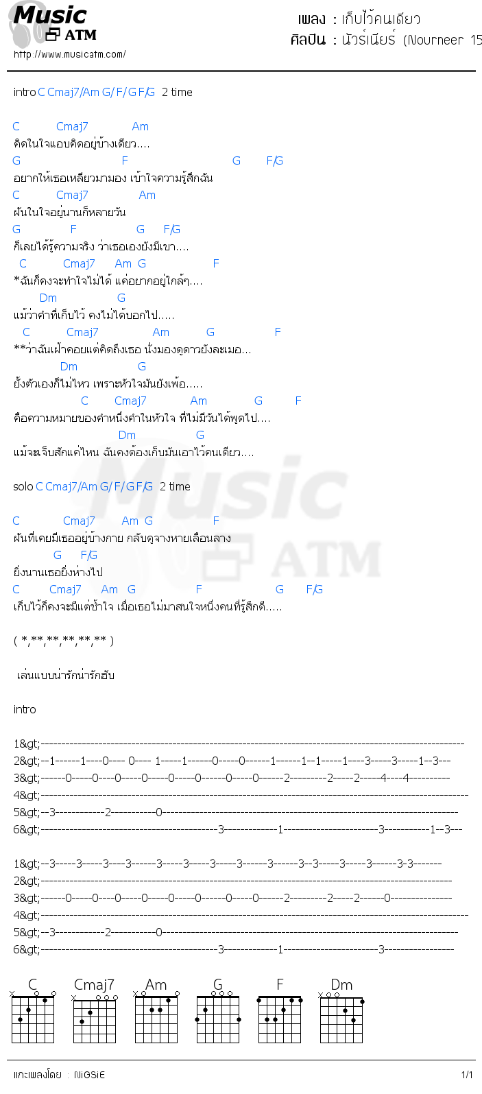 คอร์ดเพลง เก็บไว้คนเดียว