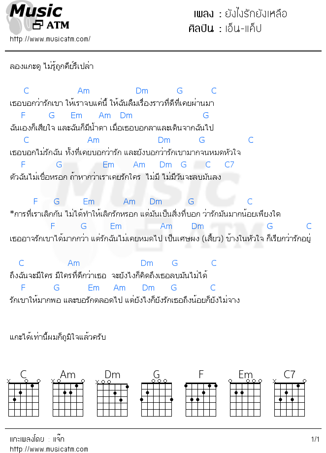 คอร์ดเพลง ยังไงรักยังเหลือ