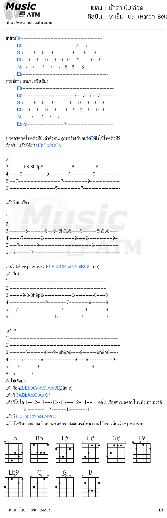 คอร์ดเพลง น้ำตาเป็นเลือด