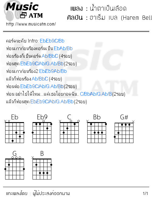 คอร์ดเพลง น้ำตาเป็นเลือด