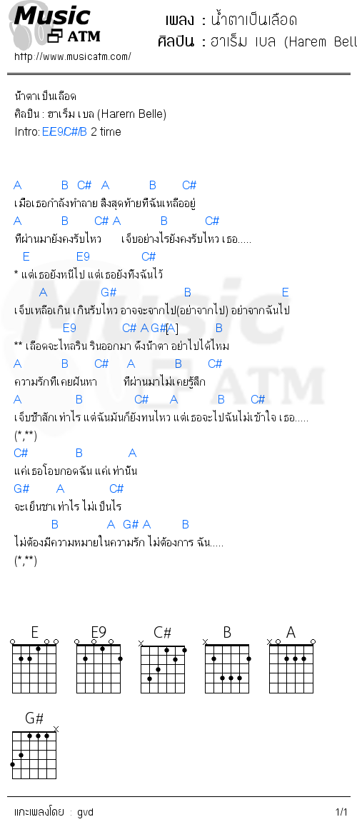 คอร์ดเพลง น้ำตาเป็นเลือด