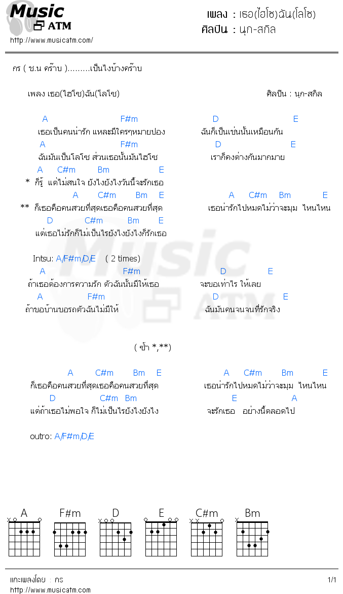 คอร์ดเพลง เธอ(ไฮโซ)ฉัน(โลโซ)