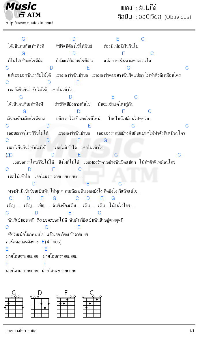 คอร์ดเพลง รับไม่ได้