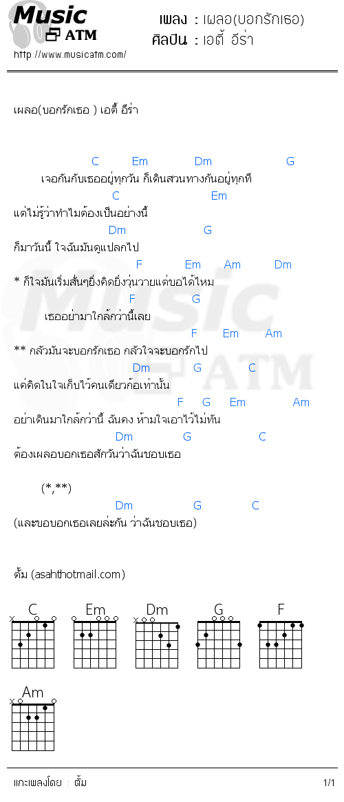 คอร์ดเพลง เผลอ(บอกรักเธอ)