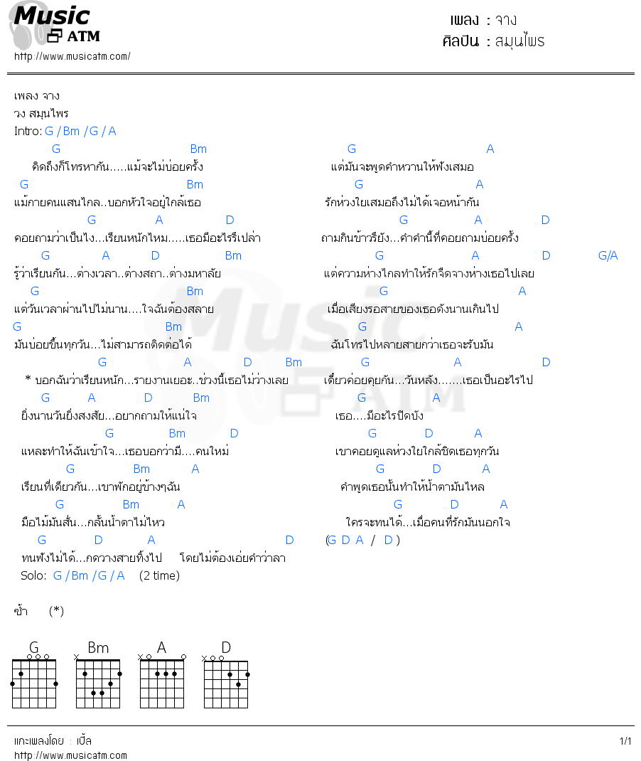 คอร์ดเพลง จาง