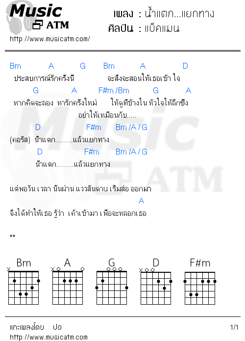 คอร์ดเพลง น้ำแตก...แยกทาง