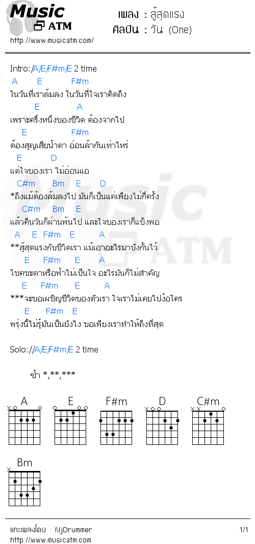 คอร์ดเพลง สู้สุดแรง