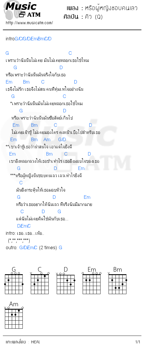 คอร์ดเพลง หรือผู้หญิงชอบคนเลว