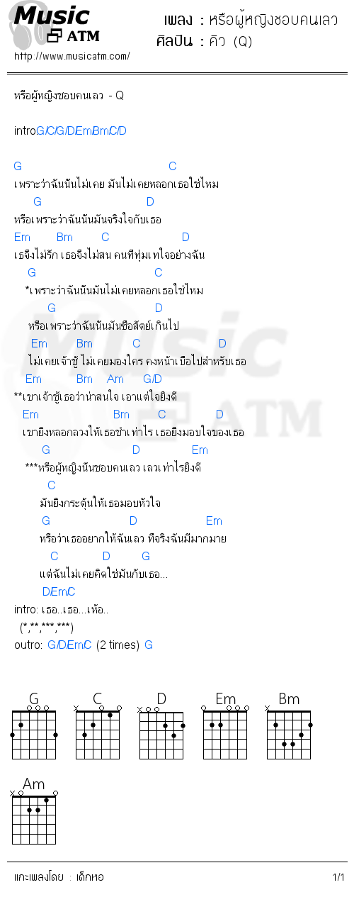 คอร์ดเพลง หรือผู้หญิงชอบคนเลว