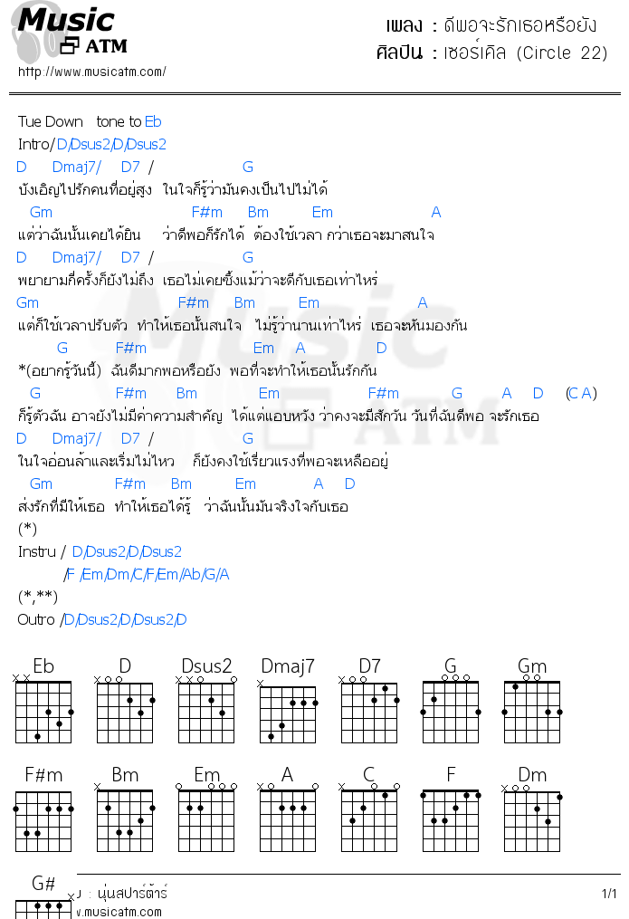 คอร์ดเพลง ดีพอจะรักเธอหรือยัง