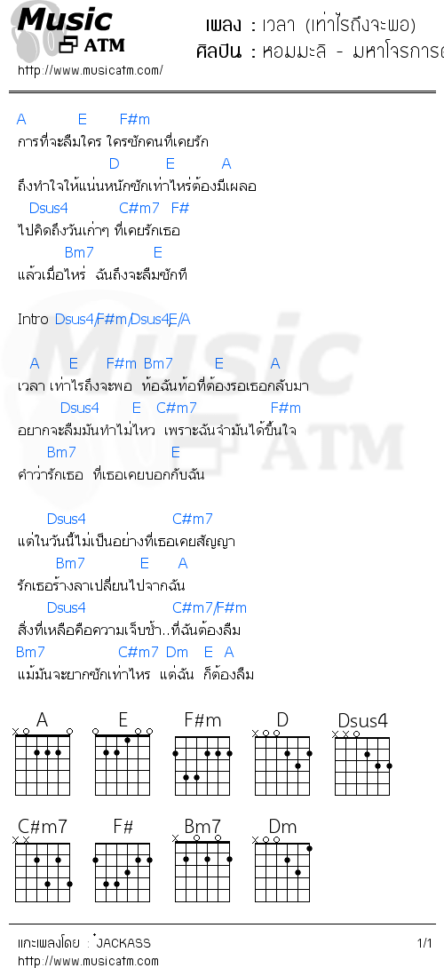 คอร์ดเพลง เวลา (เท่าไรถึงจะพอ)