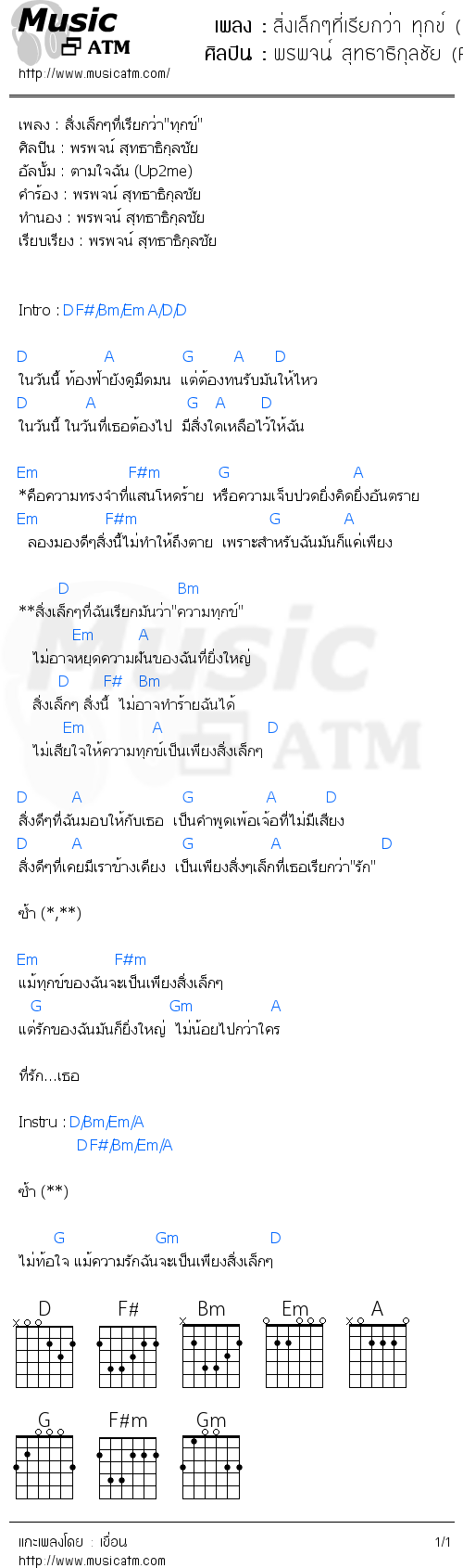 คอร์ดเพลง สิ่งเล็กๆที่เรียกว่า ทุกข์ (Demo Ver.)