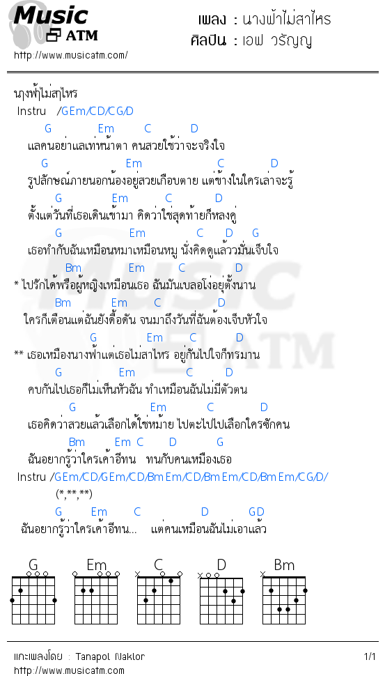 คอร์ดเพลง นางฟ้าไม่สาไหร