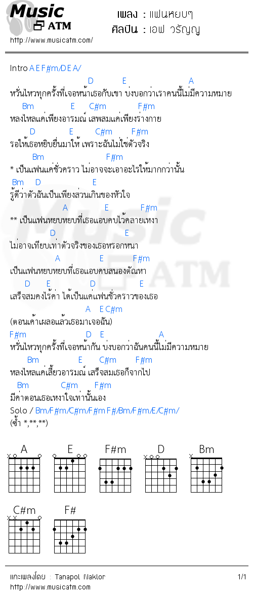 คอร์ดเพลง แฟนหยบๆ