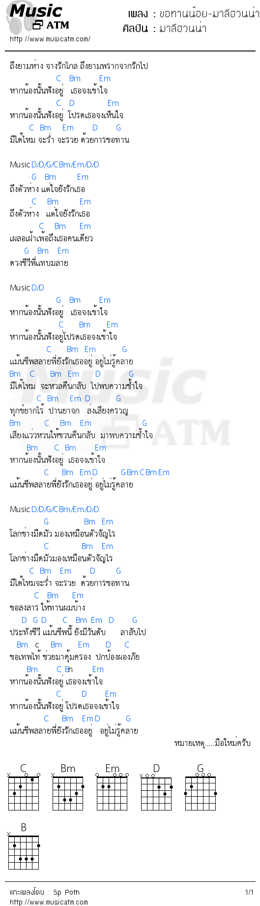 คอร์ดเพลง ขอทานน้อย-มาลีฮวนน่า