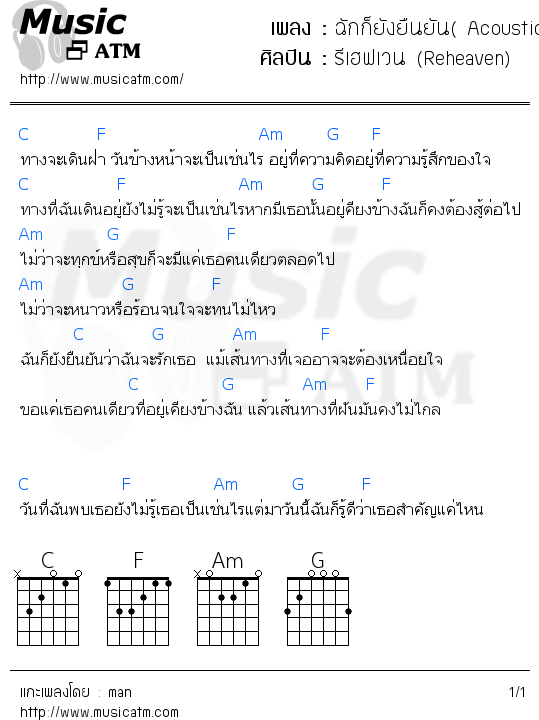 คอร์ดเพลง ฉักก็ยังยืนยัน( Acoustic)