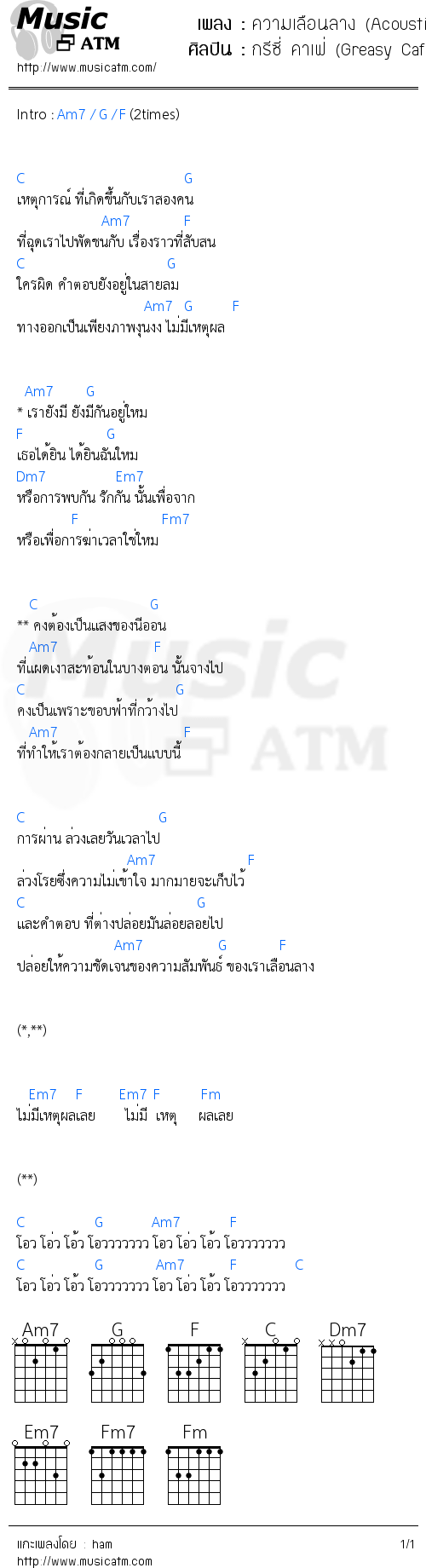 คอร์ดเพลง ความเลือนลาง (Acoustic)