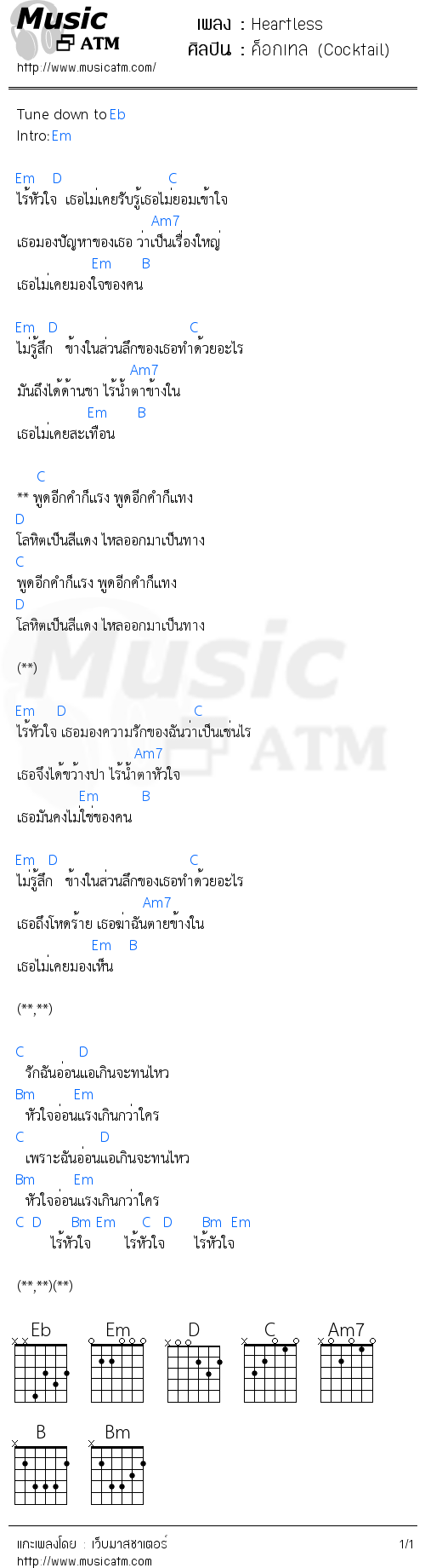 คอร์ดเพลง Heartless