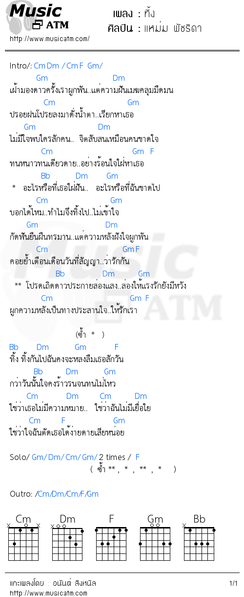 คอร์ดเพลง ทิ้ง